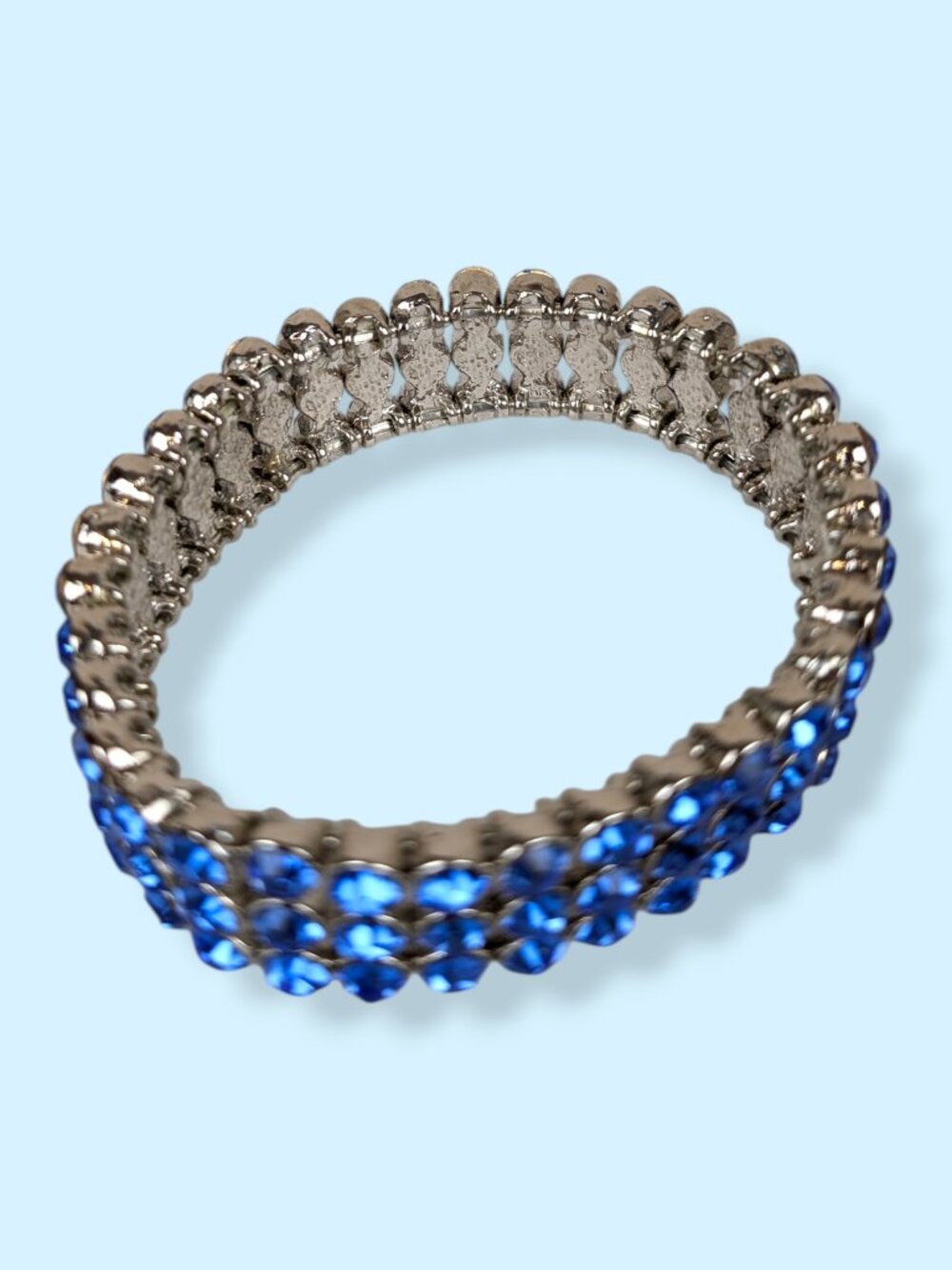 3-Row Blue Rhinestone Stretch Bracelet - Picture 3 of 4